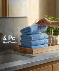 Soft Comfort 4Pc Hand Towel Set, Allure Blue|509 GSM Cotton|Air Rich Technology