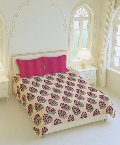 Home Essential Royal Bloom Queen Bedsheet Set, Dhalia Pink| 144TC Cotton| 2 Pillow Covers
