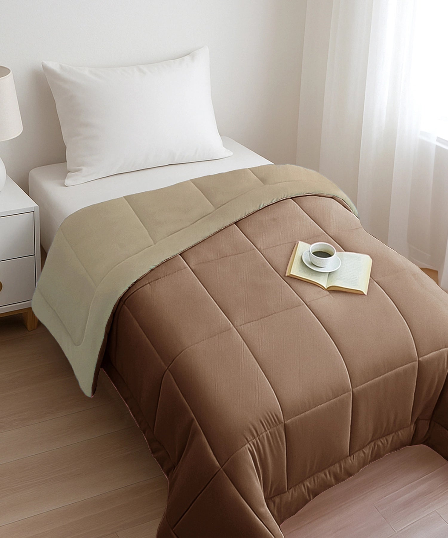 Soft Comfort Solid Single AC Blanket/Comforter, French Roast|200 GSM Micro Polyester|Reversible