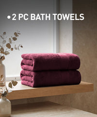 Soft Comfort 2Pc Bath Towel Set, Red Wine|509 GSM Cotton|Air Rich Technology