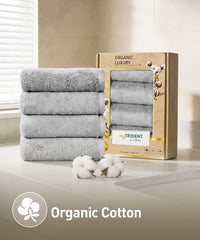 Organic Luxury 4Pc Face Towel, Grey|650 GSM Organic Cotton
