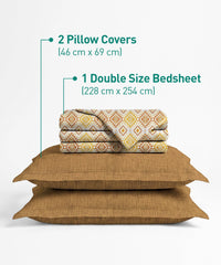 Urban Comfort Queen Bedsheet Set, Aria Yellow |144 TC Cotton| 2 Pillow Covers