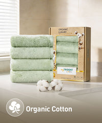 Organic Luxury 4Pc Face Towel, Green|650 GSM Organic Cotton