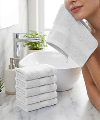 Soft Comfort 6Pc Face Towel Set, White|509 GSM Cotton|Air Rich Technology