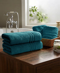 Moment Gold Towels 4Pc Set, Dark Aqua | 400GSM 100% Cotton