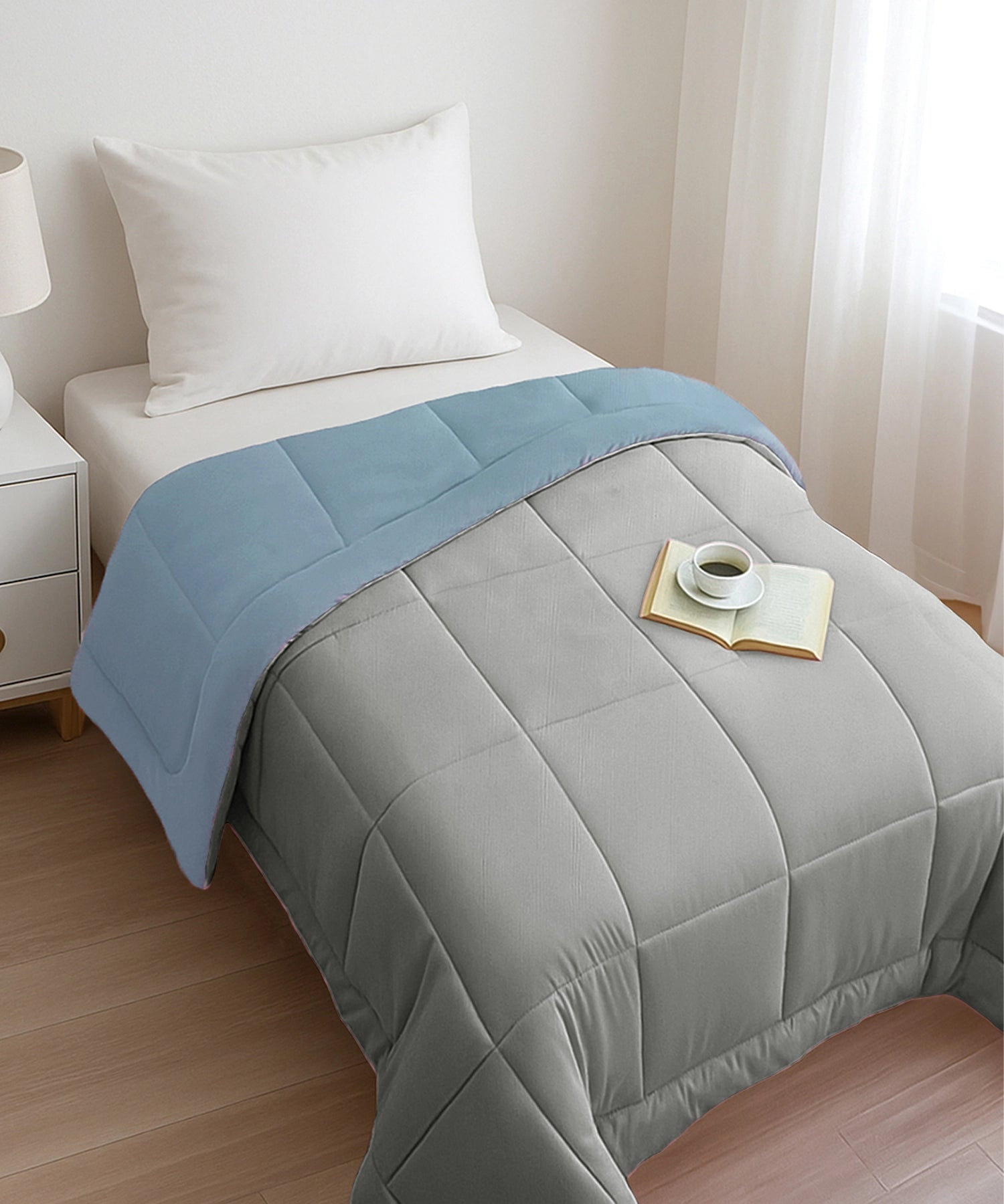 Comfort Living Solid Single AC Blanket/Comforter, Blue Fog|120 GSM Polyester|Reversible