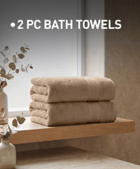 Soft Comfort 2Pc Bath Towel Set, Acron, Brown|509 GSM Cotton|Air Rich Technology