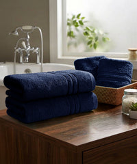 Moment Gold Towels 4Pc Set, Midnight Blue| 400GSM 100% Cotton
