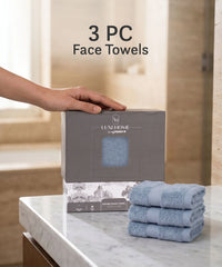 Luxehome Supima Cotton 3 Pc Face Towel Set, Dusty Blue| 600 GSM | 100% Supima Cotton