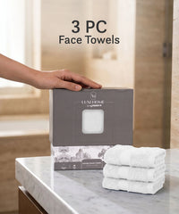 Luxe Home Supima Cotton 3 Pc Face Towel Set, White| 600 GSM | 100% Supima Cotton