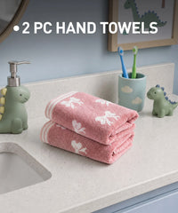 Juniors 2 Pc Hand Towel Set, Bow| 550 GSM | 100% Premium Cotton