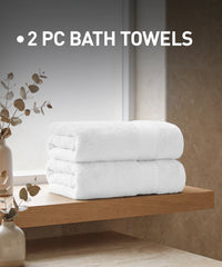 Soft Comfort 2Pc Bath Towel Set, White|509 GSM Cotton|Air Rich Technology