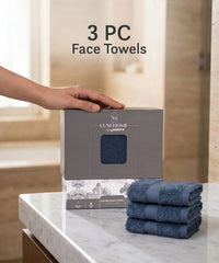 Luxe Home Supima Cotton 3 Pc Face Towel Set, Sea Blue| 600 GSM | 100% Supima Cotton