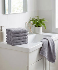 Urban Comfort  6Pc Face Towel Set, Charcoal| 450 GSM | 100% Cotton