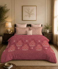 Classic Folklores King Bedsheet Set, Crimson Keeper |210 TC Cotton| 2 Pillow Covers