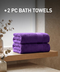 Soft Comfort 2Pc Bath Towel Set, Plum|509 GSM Cotton|Air Rich Technology