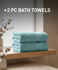 Soft Comfort 2Pc Bath Towel Set, Nile Blue|509 GSM Cotton|Air Rich Technology