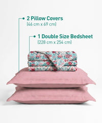 Urban Comfort Queen Bedsheet Set, Gardenia Blooms Pink|144 TC Cotton| 2 Pillow Covers