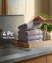 Soft Comfort 4Pc Hand Towel Set, Charcoal|509 GSM Cotton|Air Rich Technology