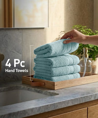 Soft Comfort 4Pc Hand Towel Set, Nile Blue|509 GSM Cotton|Air Rich Technology