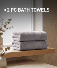 Soft Comfort 2Pc Bath Towel Set, Charcoal|509 GSM Cotton|Air Rich Technology