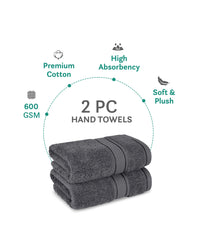 Indulgence 2Pc Hand Towel, Anchor Grey|600 GSM Cotton