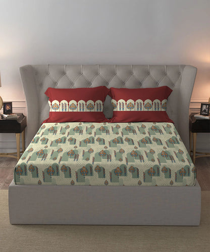 Celebration Queen Bedsheet Set, Ruhani Orange | 144 TC Cotton| 2 Pillow Covers