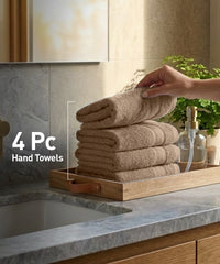 Soft Comfort 4Pc Hand Towel Set, Acron Brown|509 GSM Cotton|Air Rich Technology