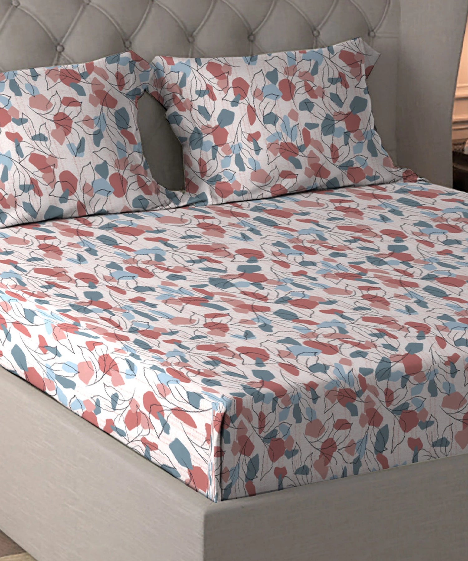 Home Essential Warm Fitted King Bedsheet, Eloise| 290 GSM Polyester|2 Pillow Covers