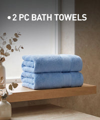 Soft Comfort 2Pc Bath Towel Set, Allure Blue|509 GSM Cotton|Air Rich Technology