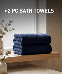 Soft Comfort 2Pc Bath Towel Set, Navy Blue|509 GSM Cotton|Air Rich Technology