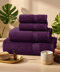 Celebration Towels 4Pc Set, Aubergine|450GSM, 100% Cotton