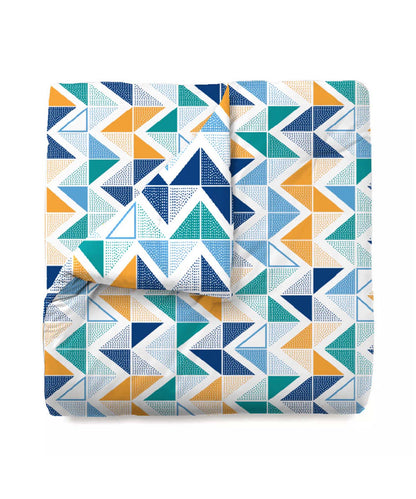 Urban Comfort Trippy Triangles Blue Single Comforter, 120GSM, 100% Cotton, Multicolor