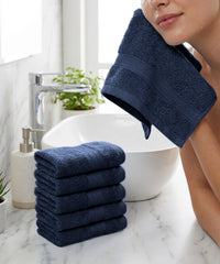 Soft Comfort 6Pc Face Towel Set,Navy|509 GSM Cotton|Air Rich Technology