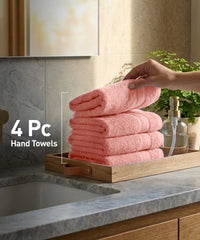 Soft Comfort 4Pc Hand Towel Set, Coral Haze|509 GSM Cotton|Air Rich Technology