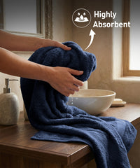 Soft Comfort 1Pc Bath Towel ,Navy Blue|509 GSM Cotton|Air Rich Technology