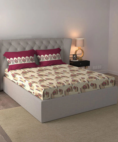 Celebration Queen Bedsheet Set, Ruhani Majenta | 144 TC Cotton| 2 Pillow Covers