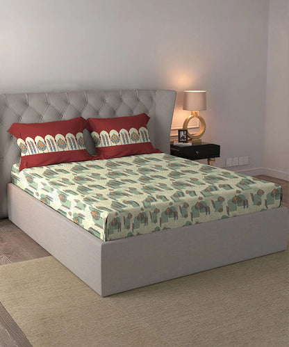 Celebration Queen Bedsheet Set, Ruhani Orange | 144 TC Cotton| 2 Pillow Covers