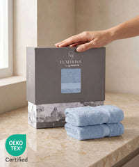 Luxe Home Supima Cotton 2 Pc Hand Towel Set , Dusty Blue| 600 GSM | 100% Supima Cotton
