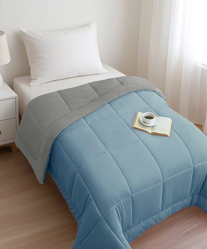 Comfort Living Solid Single AC Blanket/Comforter, Blue Fog|120 GSM Polyester|Reversible
