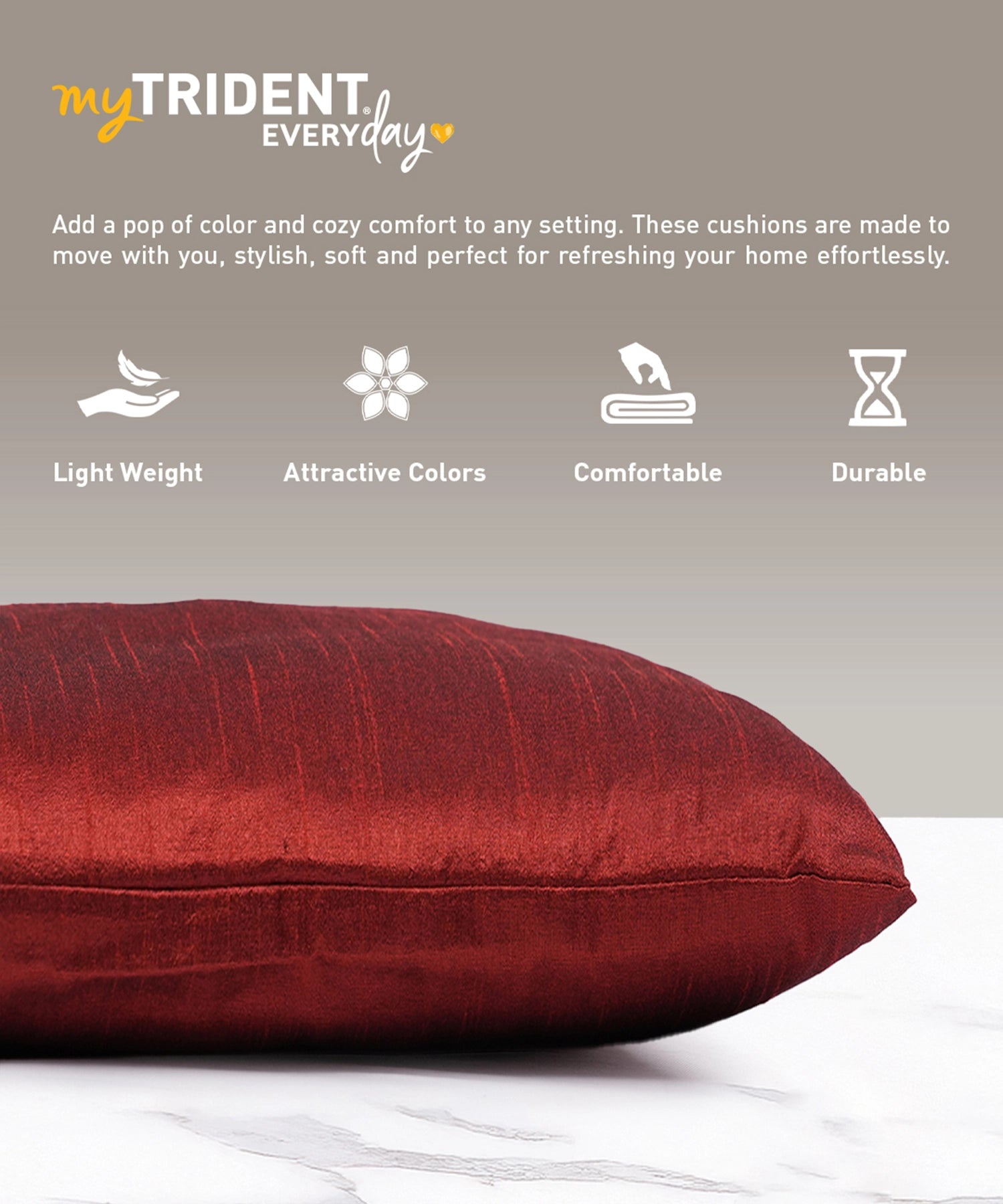 Everyday Solid Single Cushion, 250 GSM, 40 cm x 40 cm, Passion Red