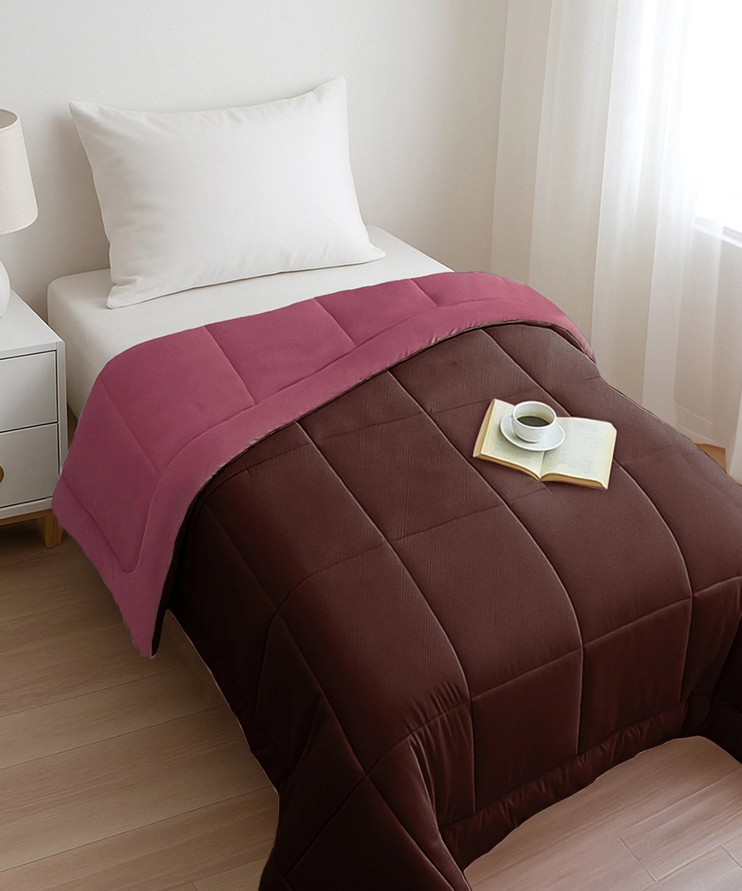 Soft Comfort Solid Single AC Blanket/Comforter, Hot Choclate|200 GSM Micro Polyester|Reversible