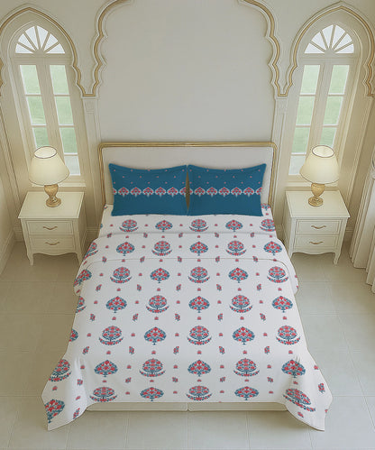 Home Essential Royal Bloom Queen Bedsheet Set, Lindon Blue| 144TC Cotton| 2 Pillow Covers