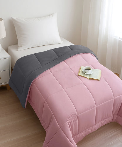 Soft Comfort Solid Single AC Blanket/Comforter, Rose Dust|200 GSM Micro Polyester|Reversible