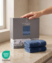 Luxe  Home Supima Cotton 2 Pc Hand Towel Set, Sea Blue| 600 GSM | 100% Supima Cotton