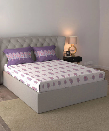 Celebration Queen Bedsheet Set, Saanjh Purple | 144 TC Cotton| 2 Pillow Covers