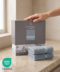 Luxe Home Supima Cotton 2 Pc Hand Towel Set, Ultimate Grey| 600 GSM | 100% Supima Cotton