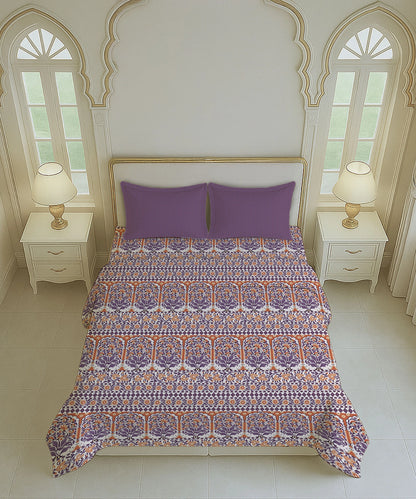 Home Essential Royal Bloom Queen Bedsheet Set, Rosario Purple| 144TC Cotton| 2 Pillow Covers
