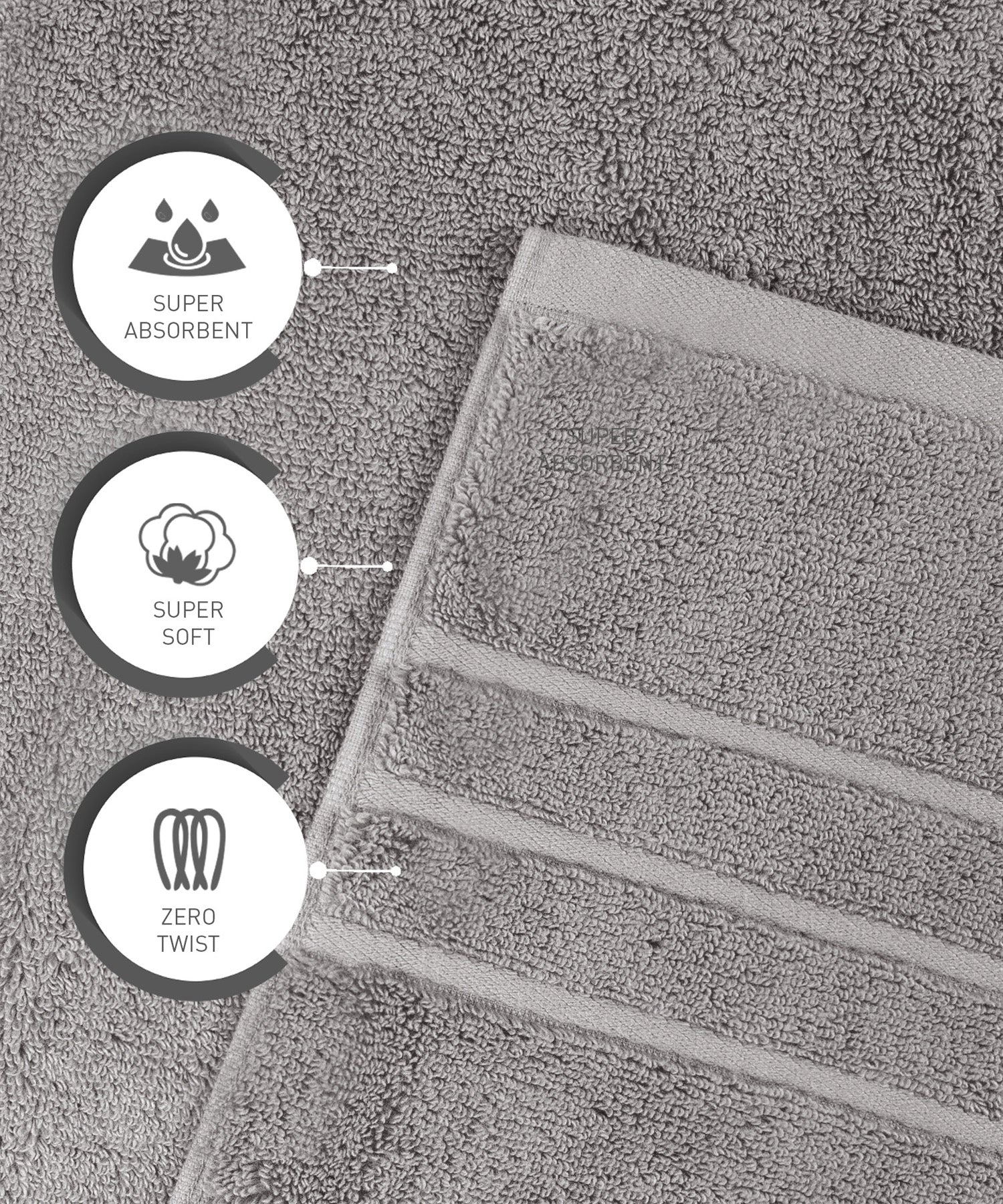 Luxe Home 2Pc Face Towel, Charcoal| 600 GSM Cotton Bamboo