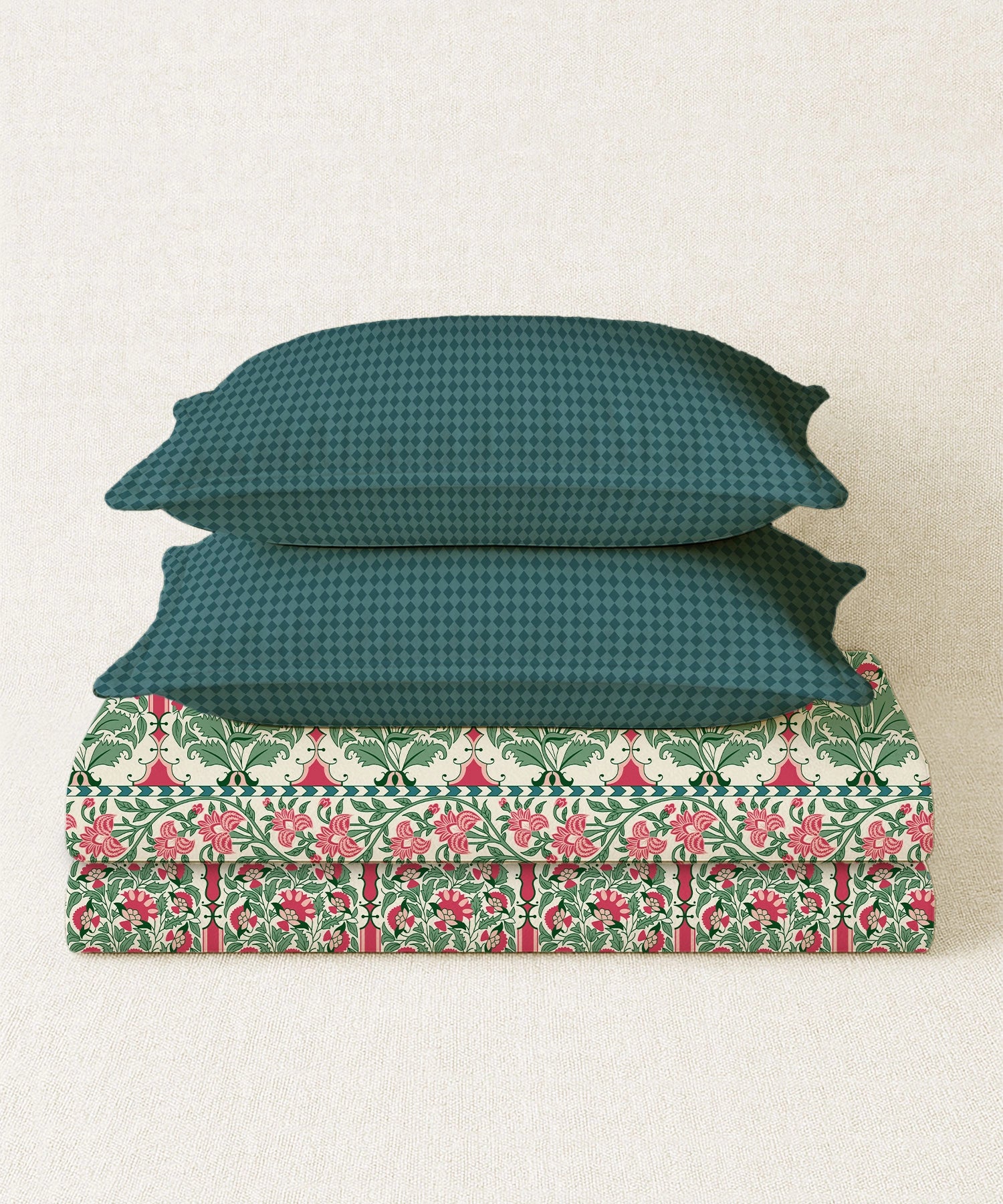 Home Essential Royal Bloom Queen Bedsheet Set, Rosario Teal| 144TC Cotton| 2 Pillow Covers